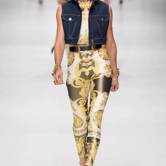 Versace Pants - Versace 2018 Runway Gold and Black Baroque SS 1992 Tribute Leggings
